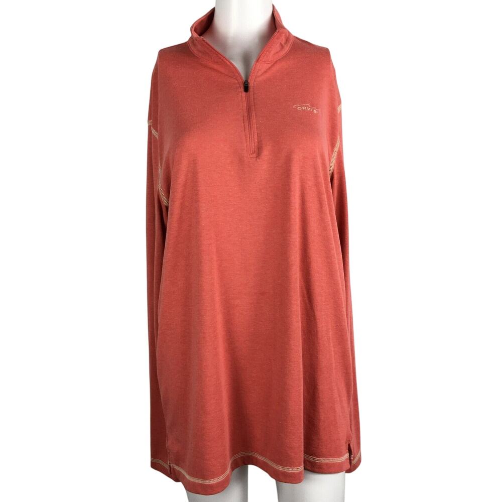 Orvis Trout Bum 1/4 Zip Mens Sz M Orange Knit Long Sleeve Pullover Top